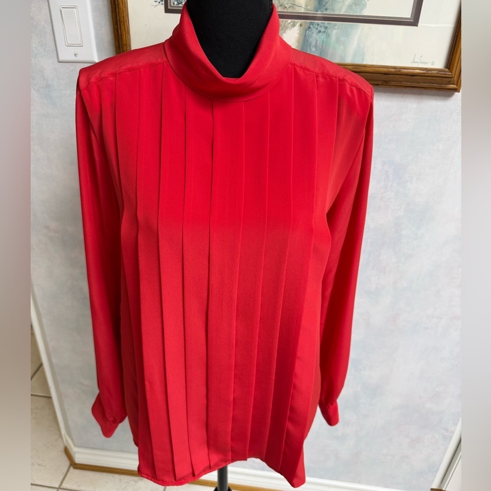 Michelle Stuart Vibrant Red Pleated Blouse